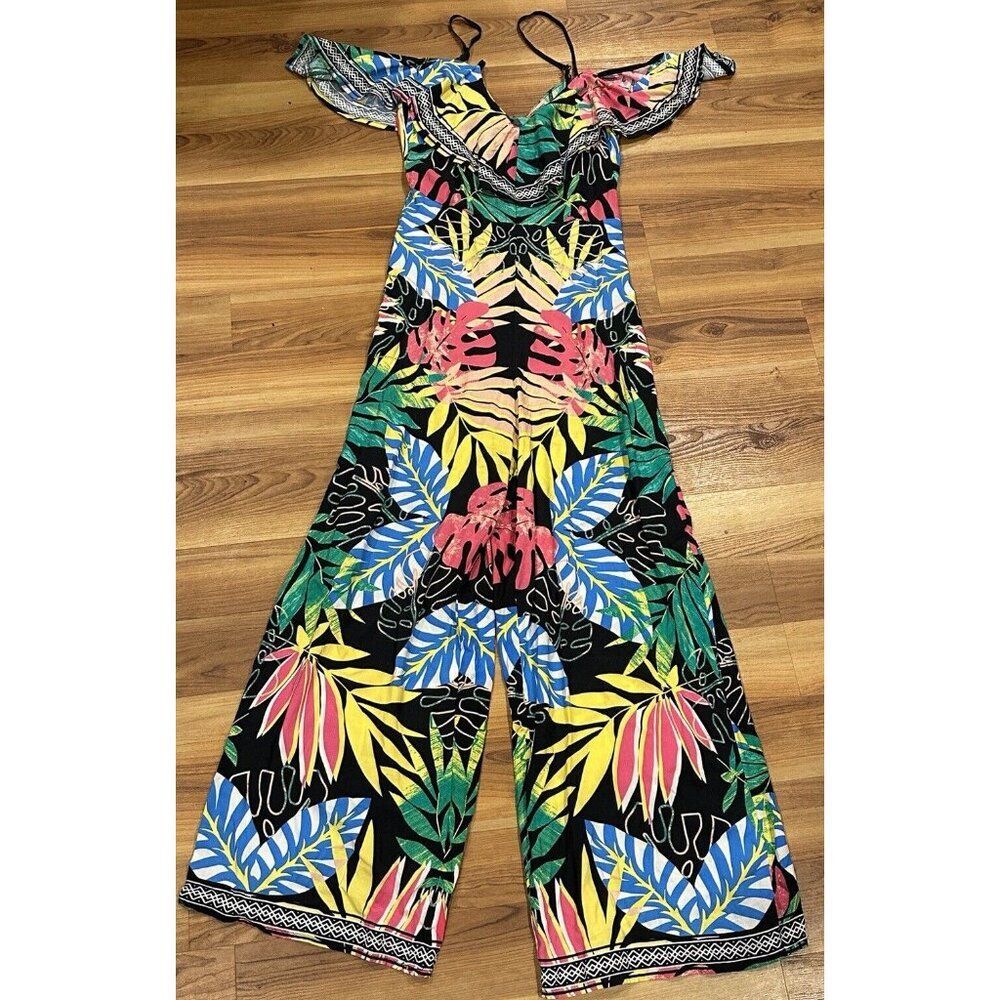 Anthropologie Flying Tomato Tropical One Piece Jumpsuit Romper Wide Leg Small